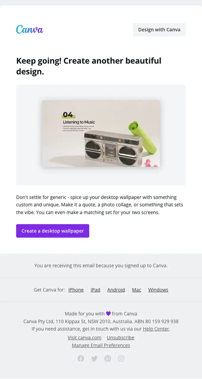 Canva re engagement email, full length