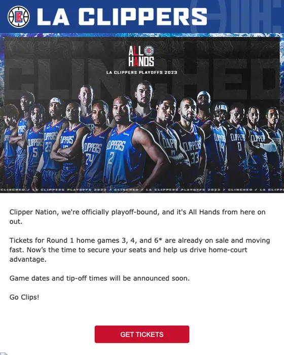 LA Clippers promotional email