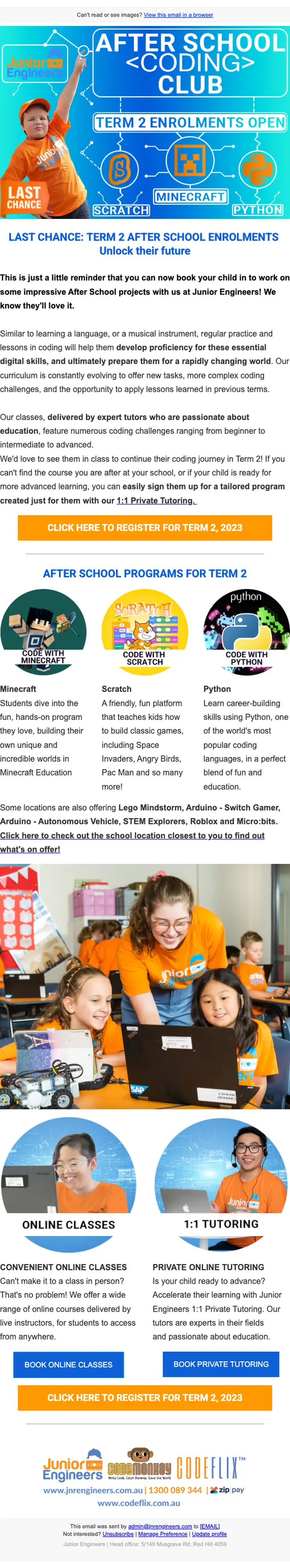 Junior Engineers promotional email, full length