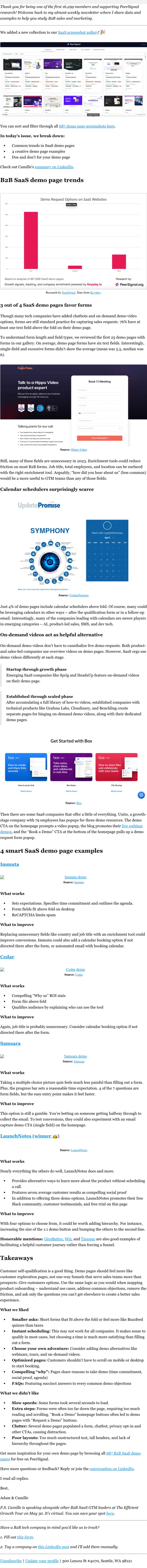 PeerSignal newsletter email, full length