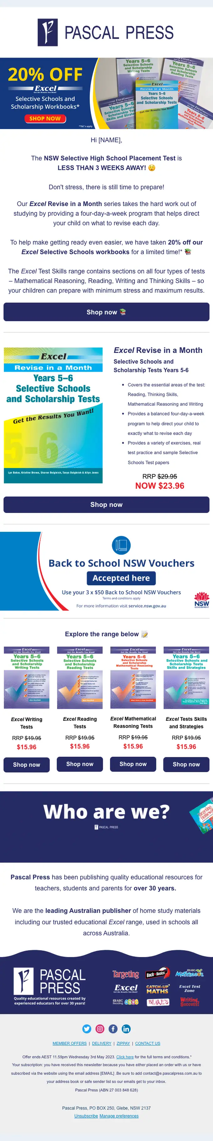 Pascal Press discount offer email, full length