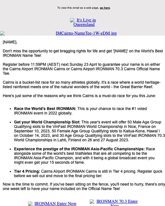 IRONMAN Cairns email