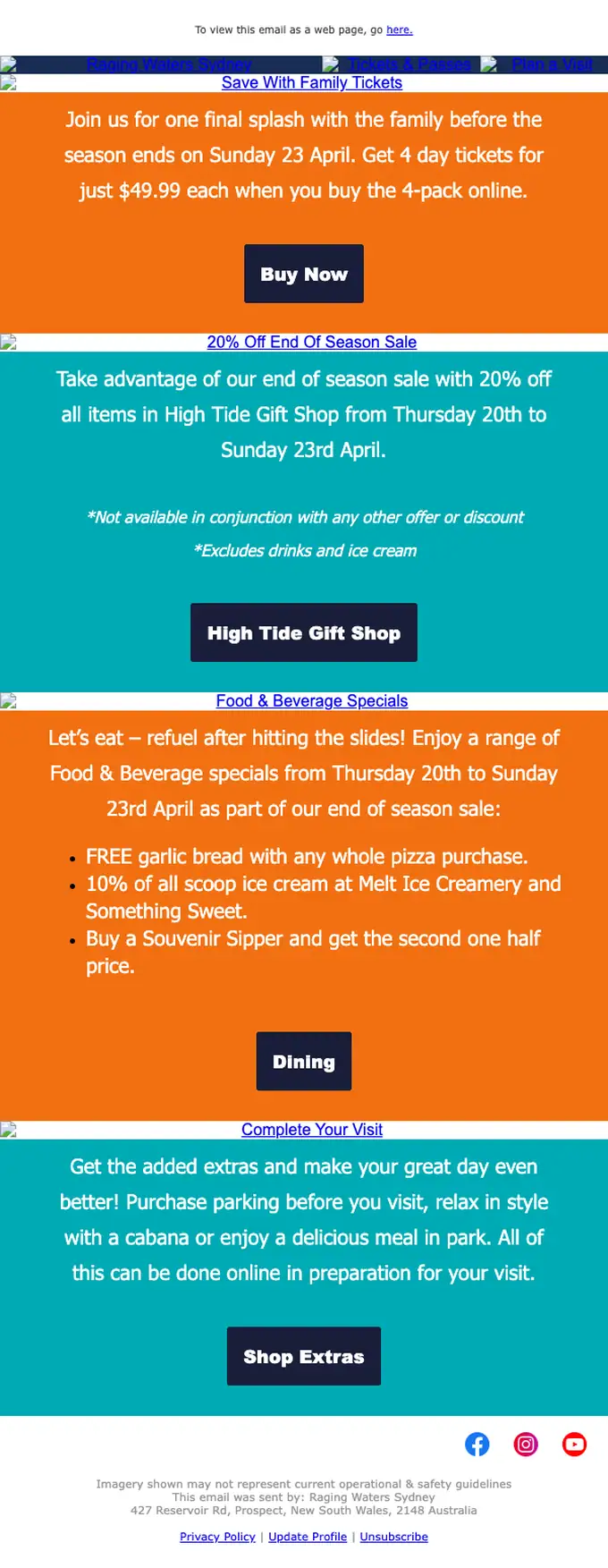 Raging Waters Sydney seasonal email, full length
