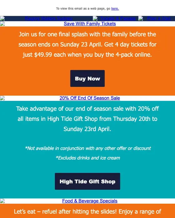 Raging Waters Sydney seasonal email