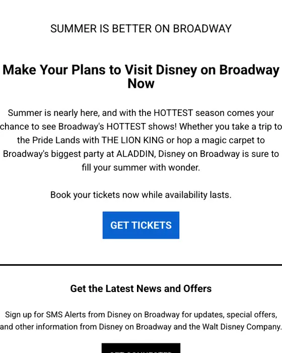 Disney on Broadway promotional email