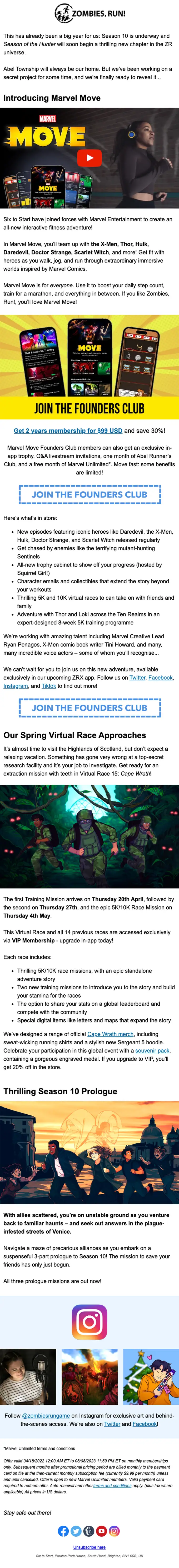 Zombies, Run! product launch email, full length