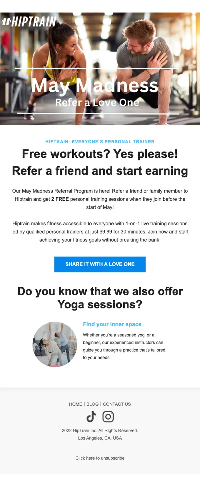 HipTrain referral email, full length