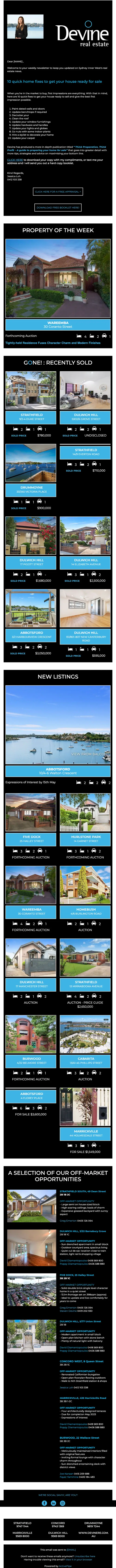Devine Property newsletter email, full length