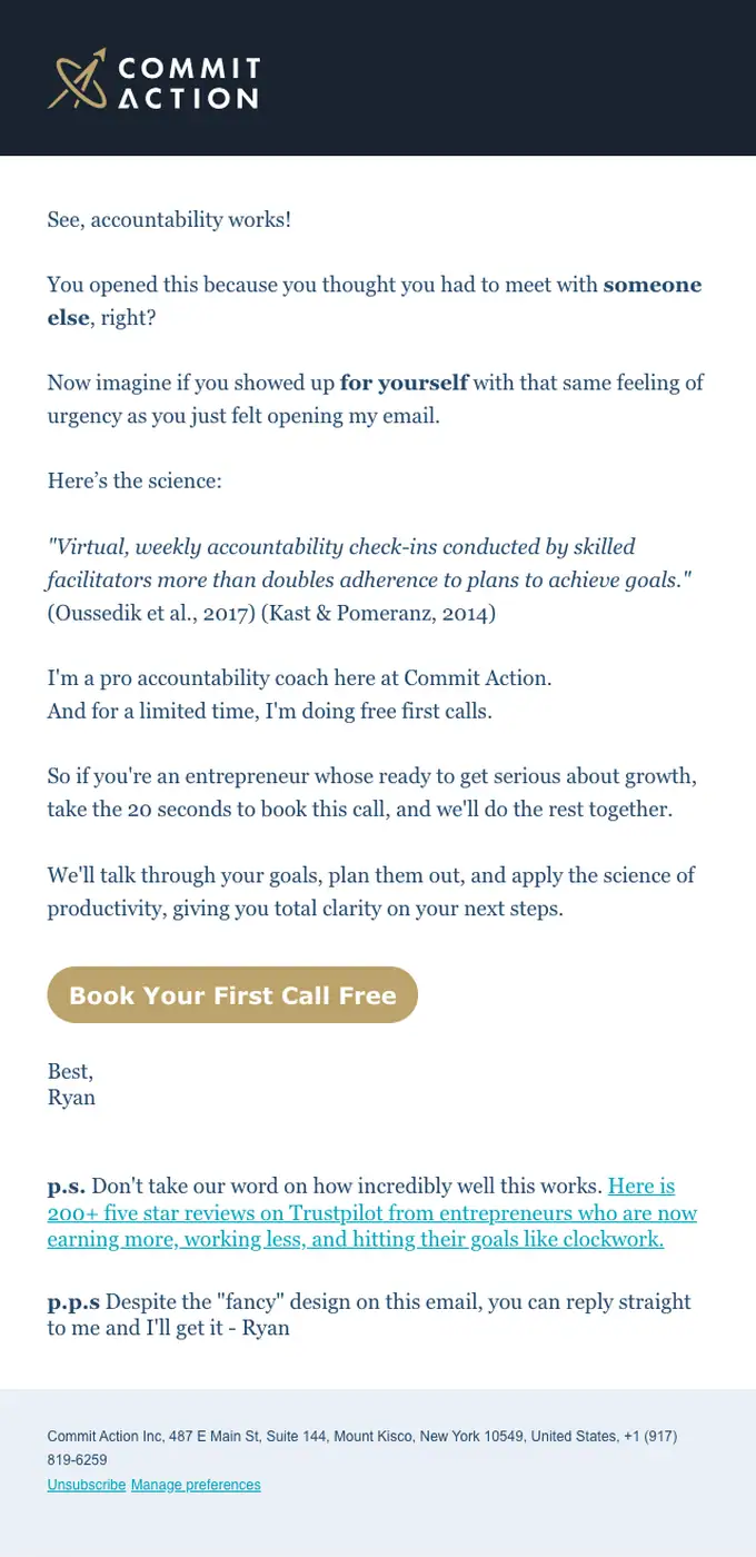Commit Action promotional email, full length