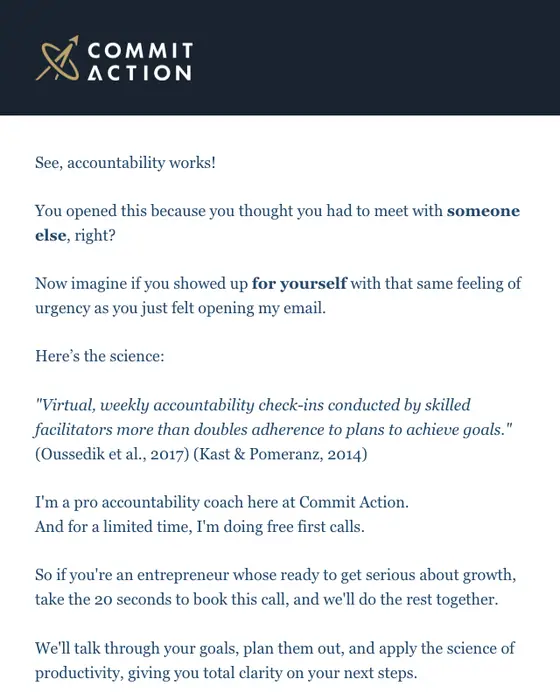 Commit Action promotional email