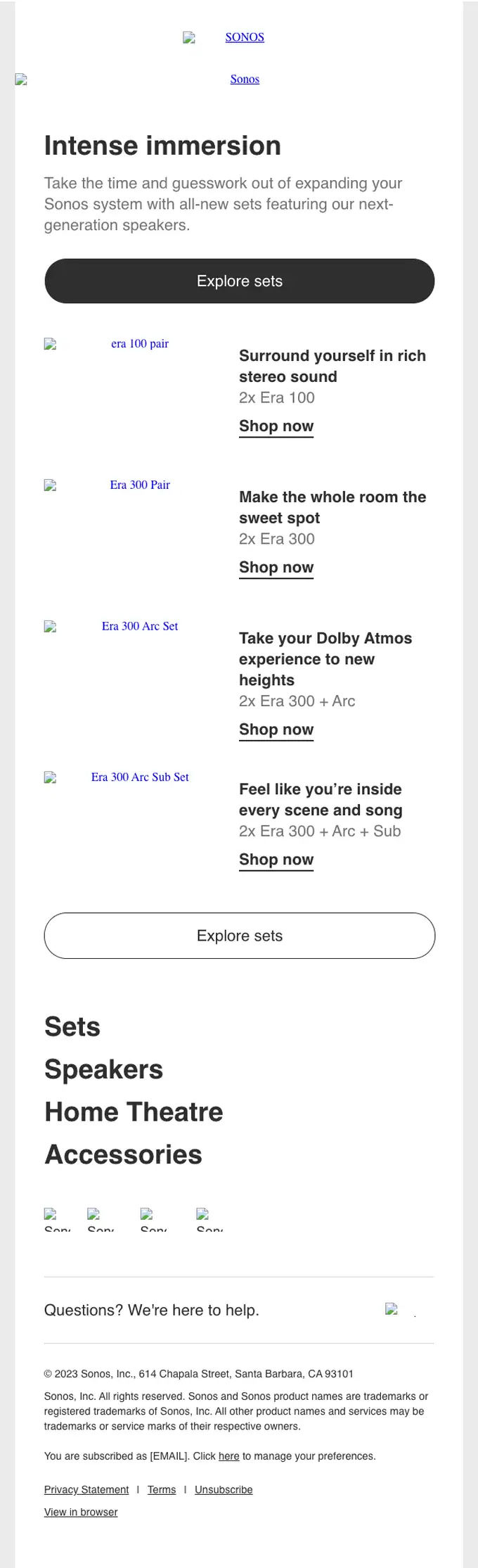 Sonos product launch email, full length