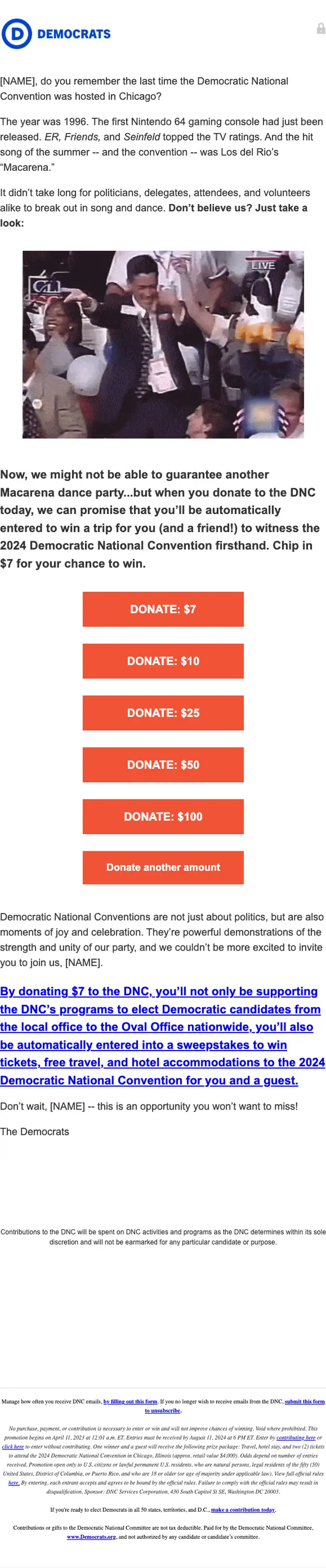 2024 Democratic Convention promotional email, full length