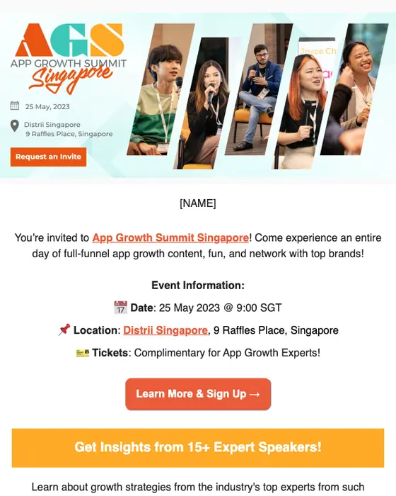 App Growth Summit email