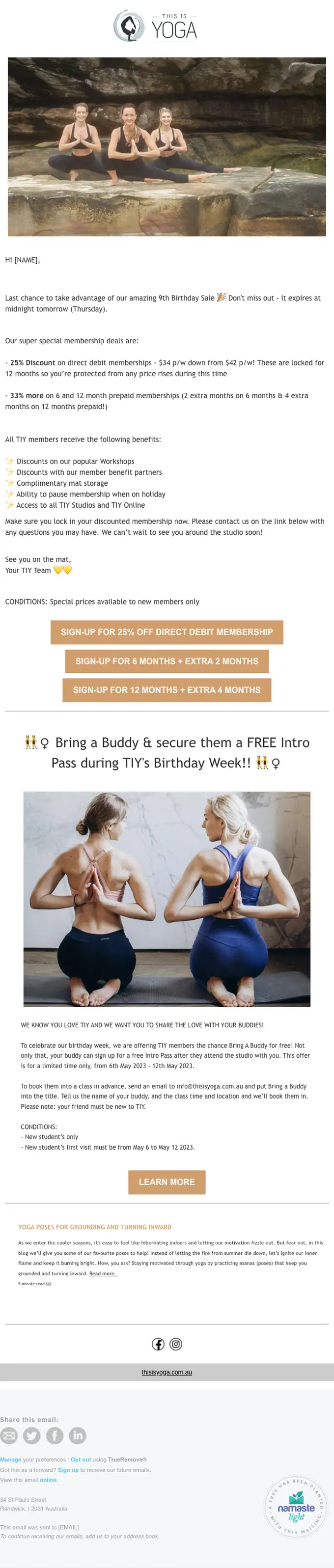 This Is Yoga sale email, full length