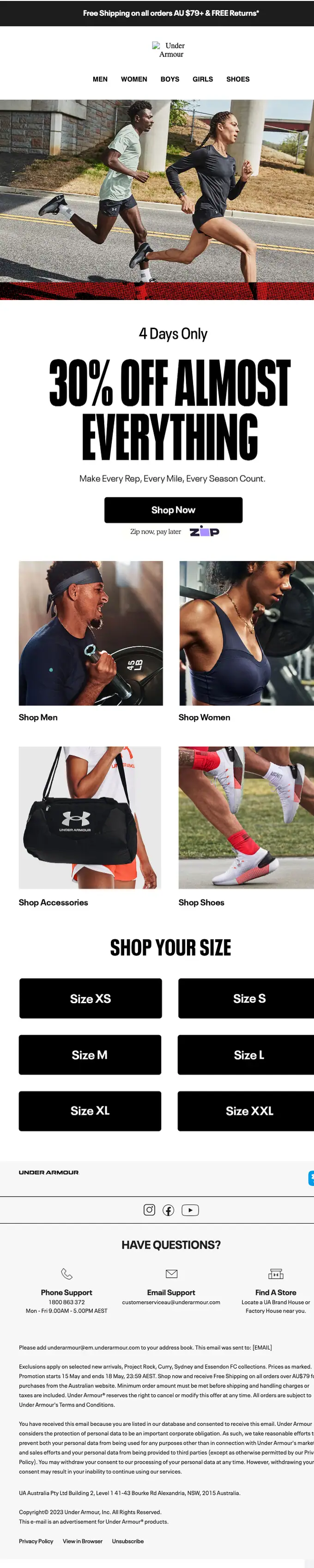 Under Armour discount offer email, full length
