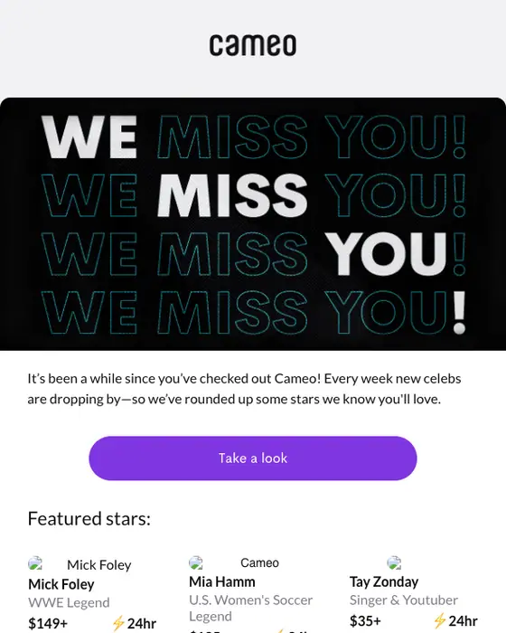 Cameo re engagement email