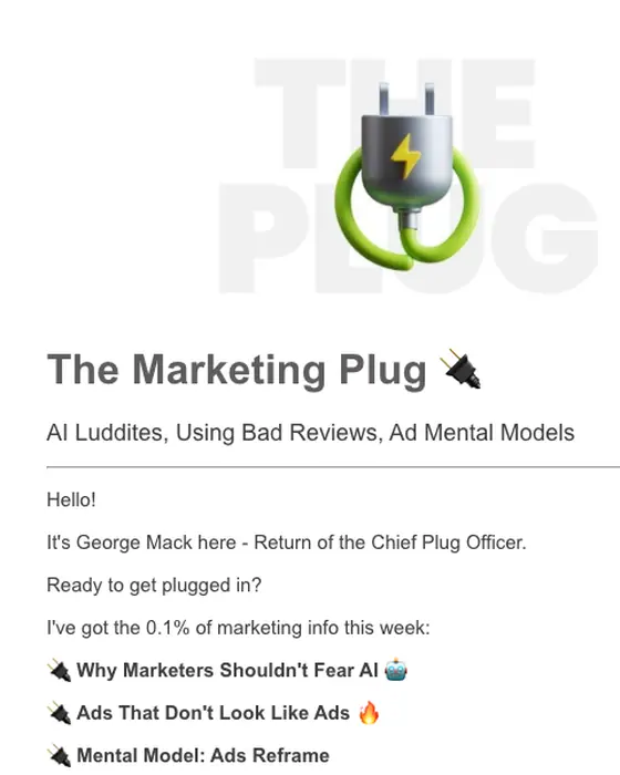 The Marketing Plug newsletter email