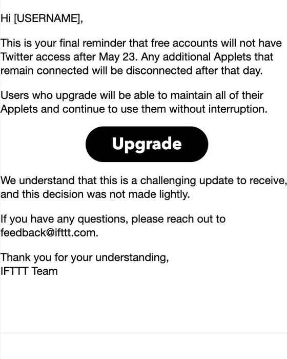 IFTTT expiration notice email