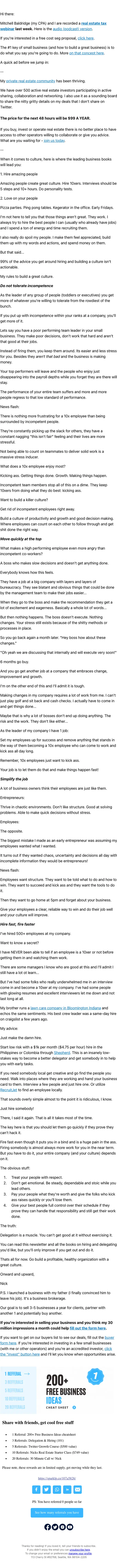 Nick Huber newsletter email, full length