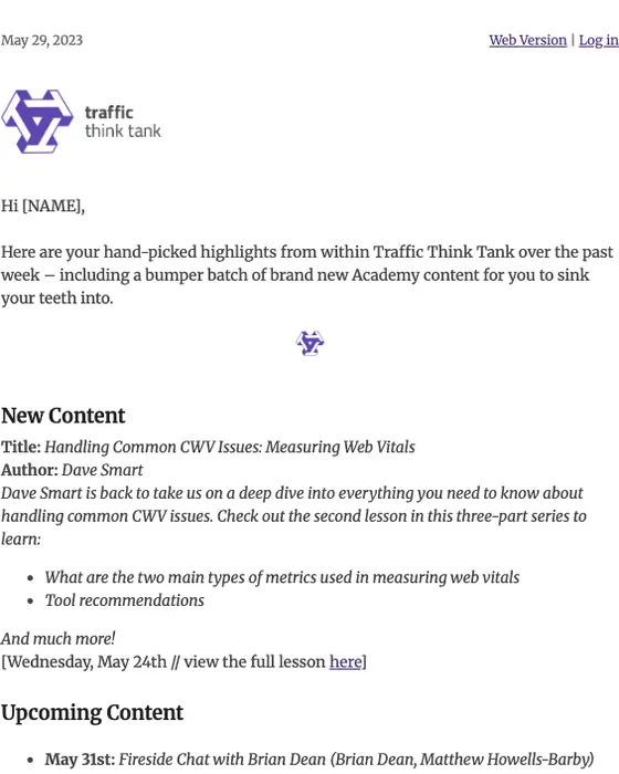 Traffic Think Tank digest email