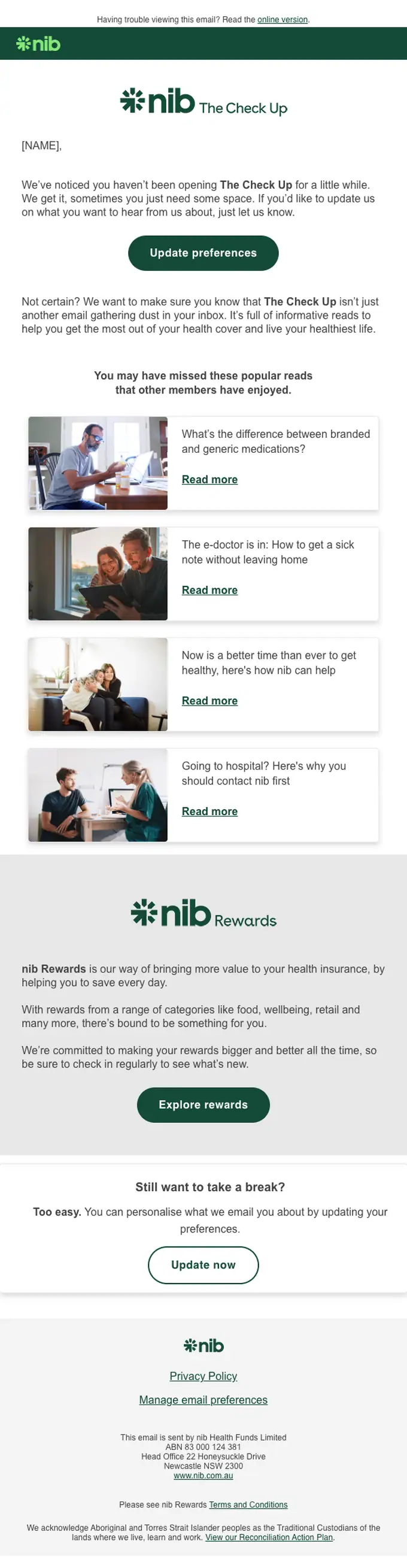 nib Insurance re engagement email, full length