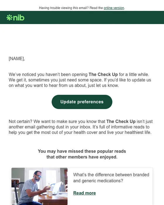 nib Insurance re engagement email