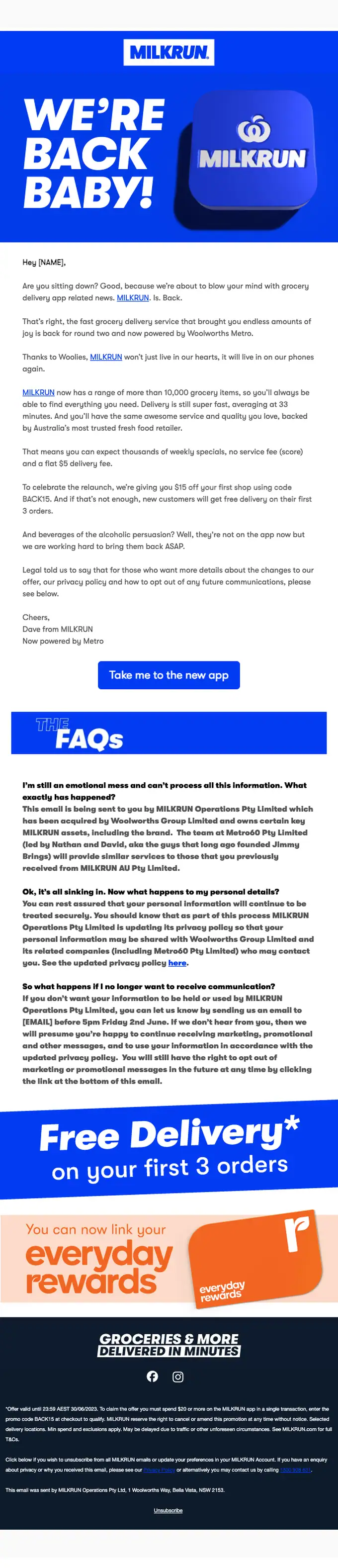MILKRUN promotional email, full length