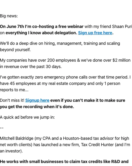 Sweaty Startup newsletter email