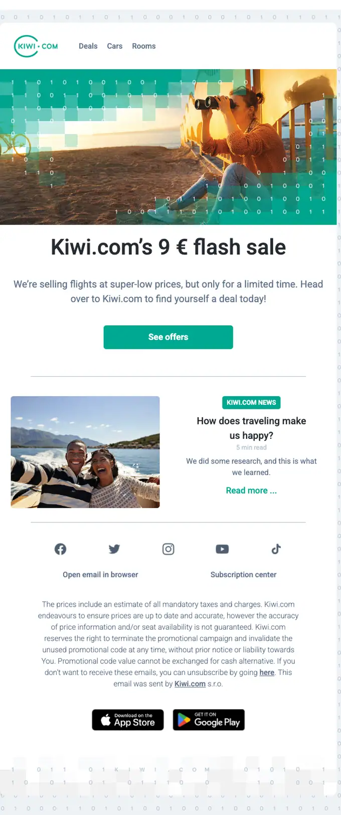 Kiwi.com sale email, full length