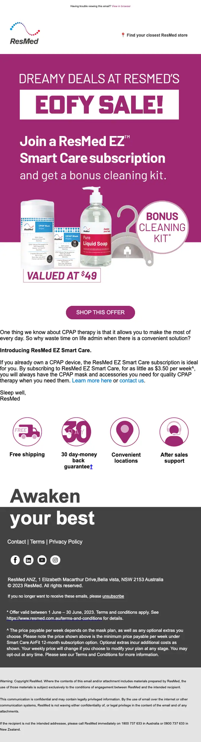ResMed promotional email, full length