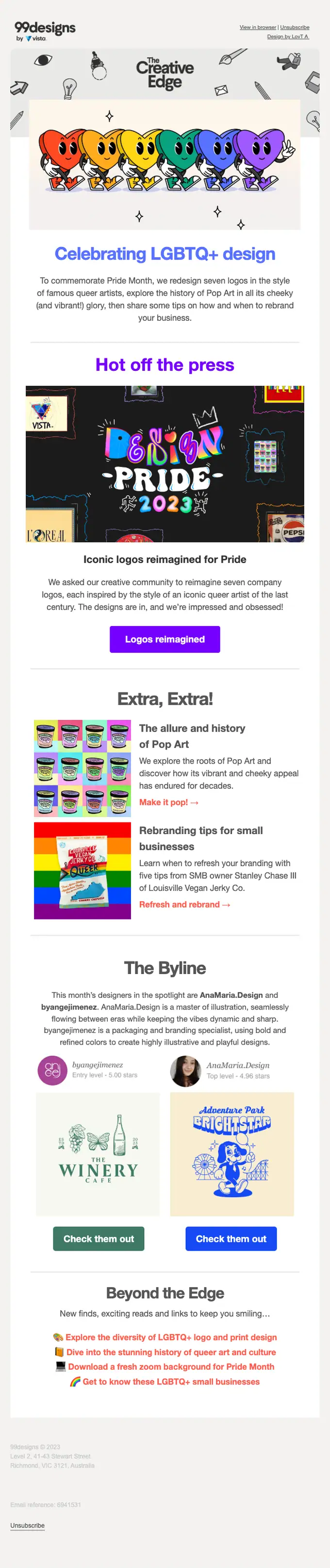 99designs by Vista newsletter email, full length