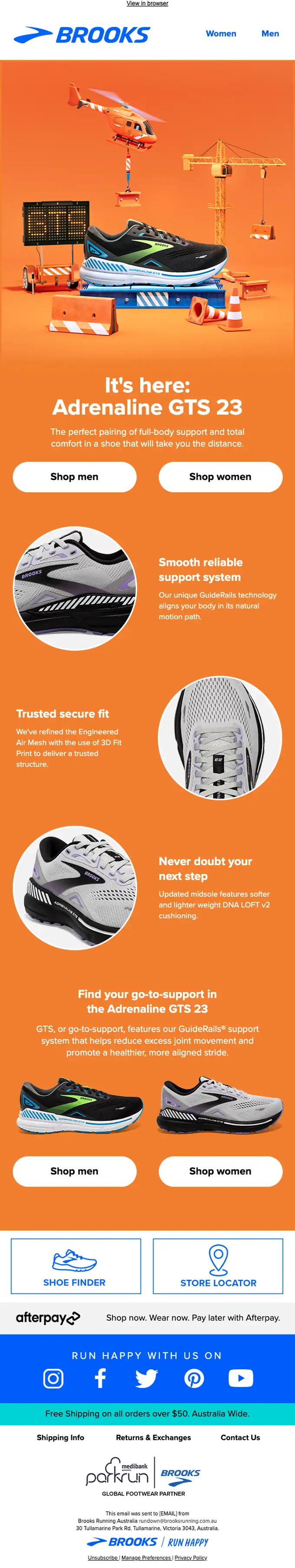 Brooks Running product launch email, full length