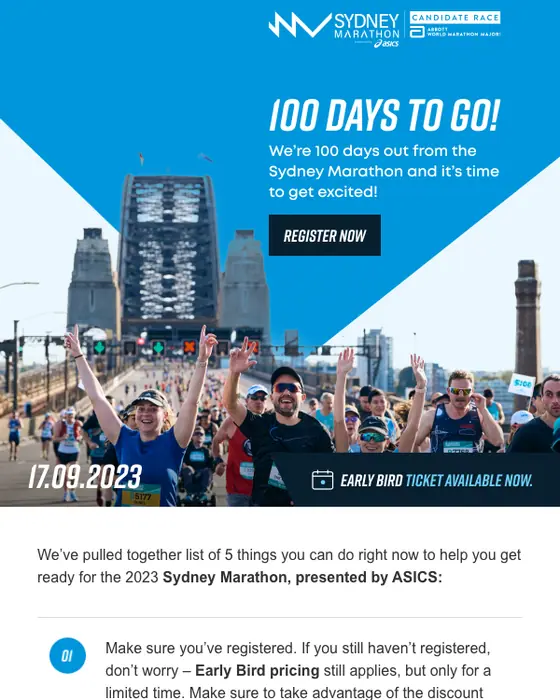 Sydney Marathon promotional email
