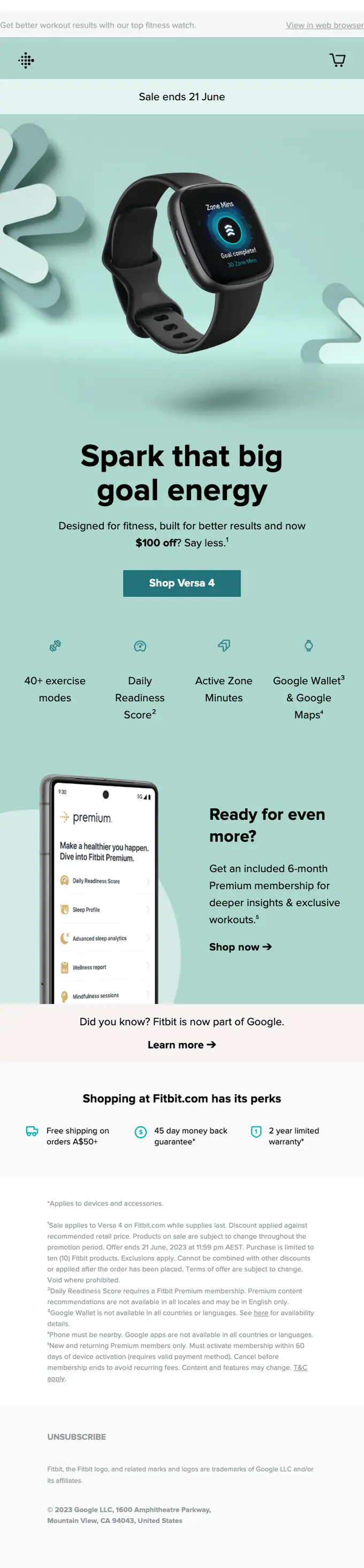Fitbit sale email, full length