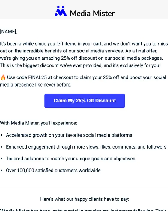 Media Mister discount offer email