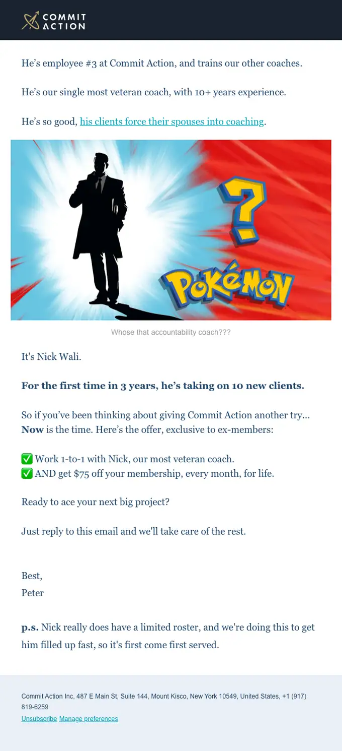 Commit Action re engagement email, full length