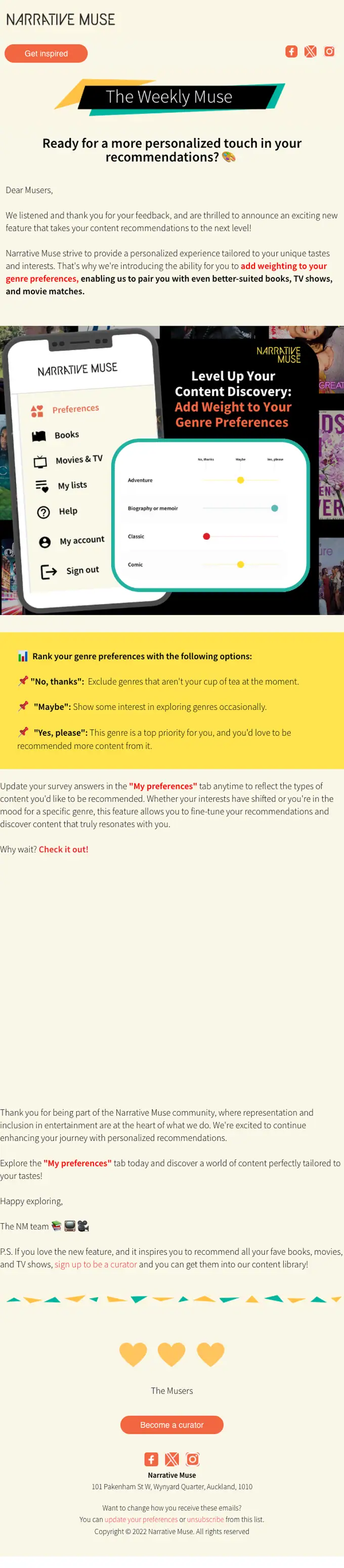 Narrative Muse account notice email, full length