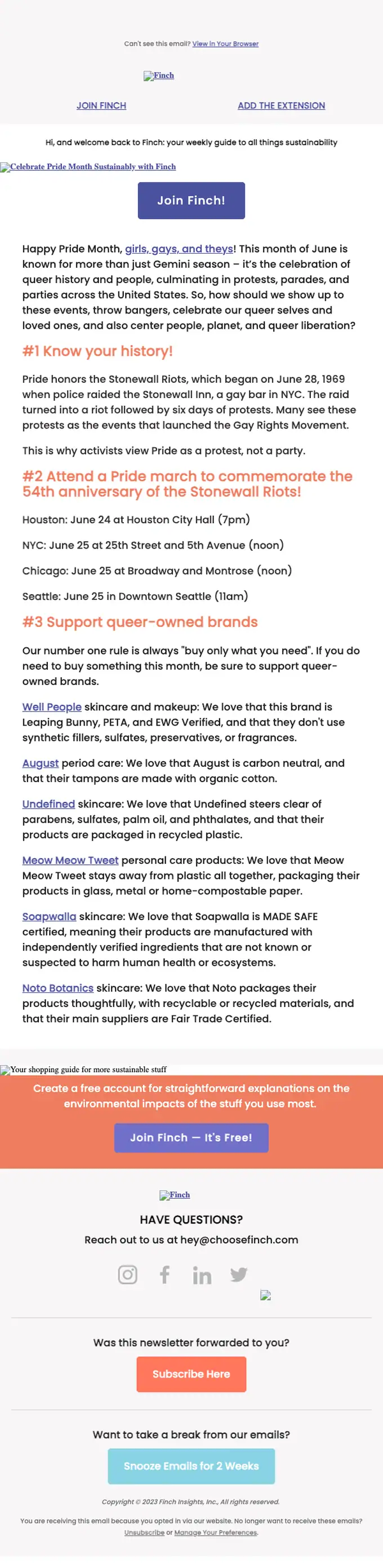 Finch promotional email, full length