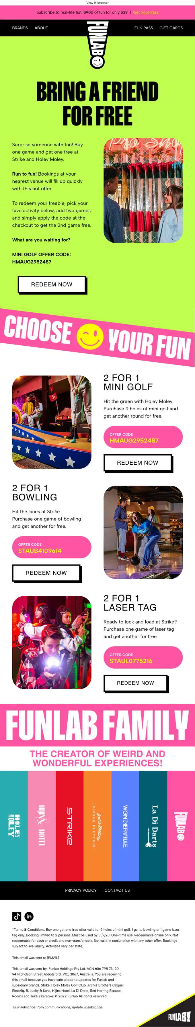 Funlab discount offer email, full length