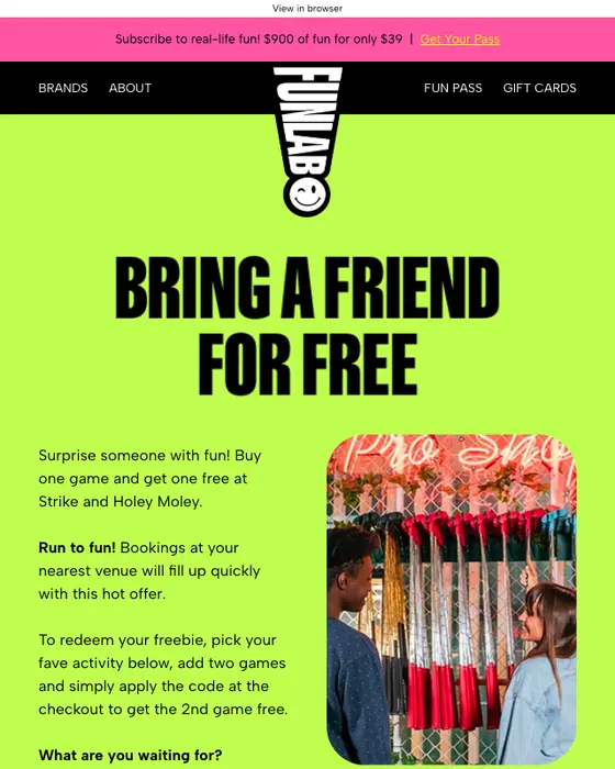 Funlab discount offer email