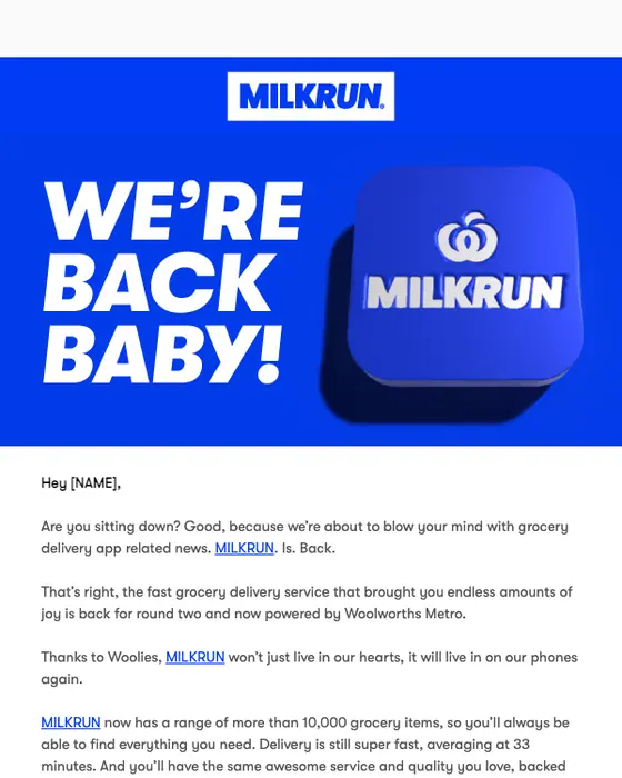 MILKRUN promotional email