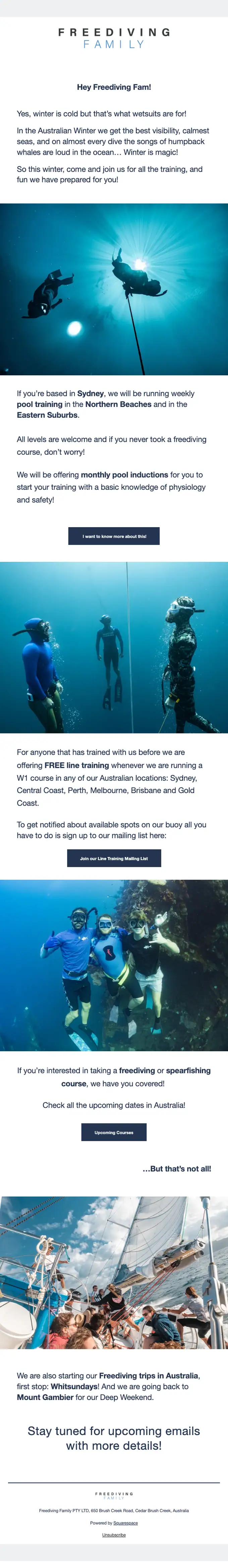 Freediving Family promotional email, full length