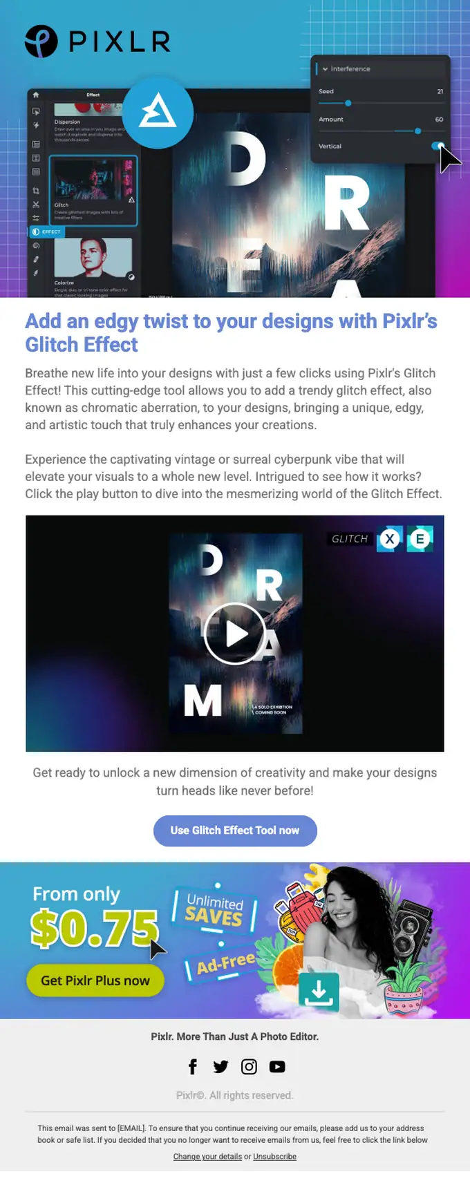 Pixlr promotional email, full length