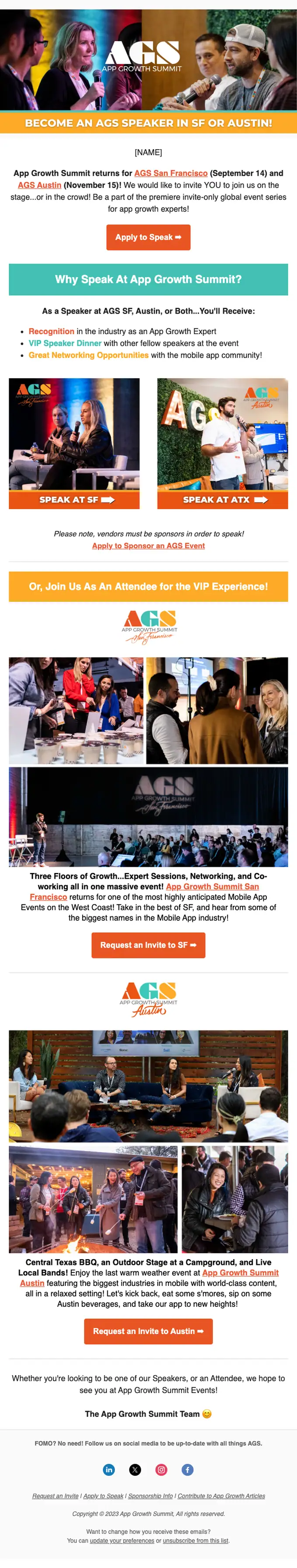 App Growth Summit event invite email, full length