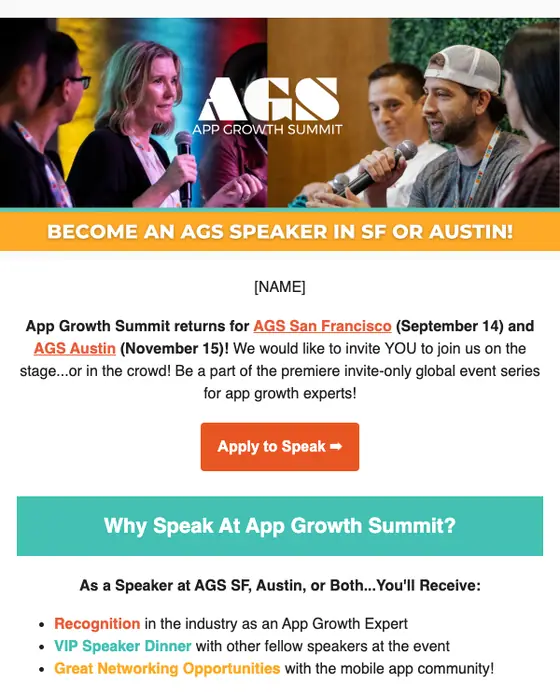 App Growth Summit event invite email