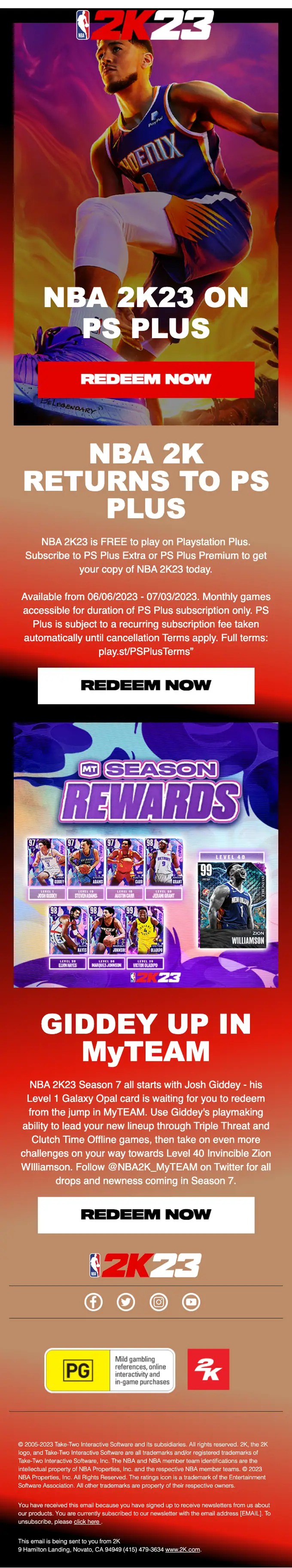 NBA 2K promotional email, full length