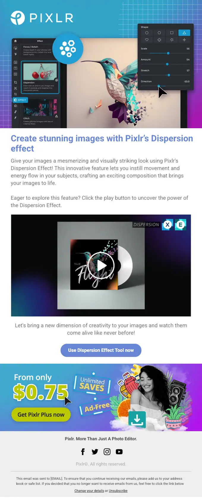 Pixlr promotional email, full length