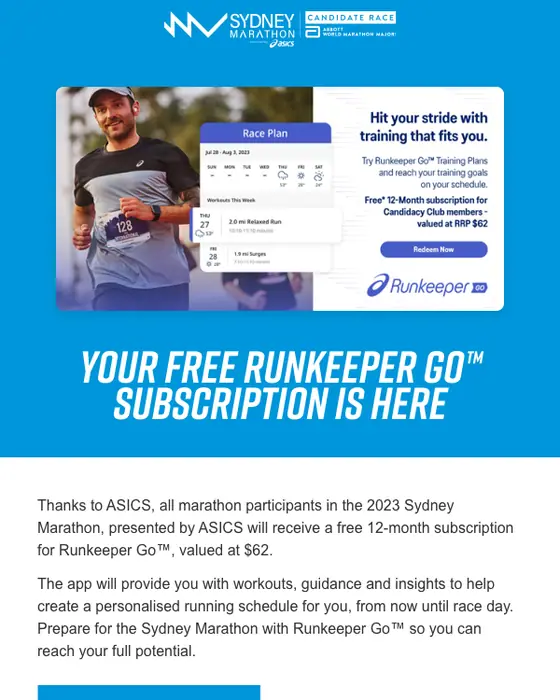 Sydney Marathon promotional email