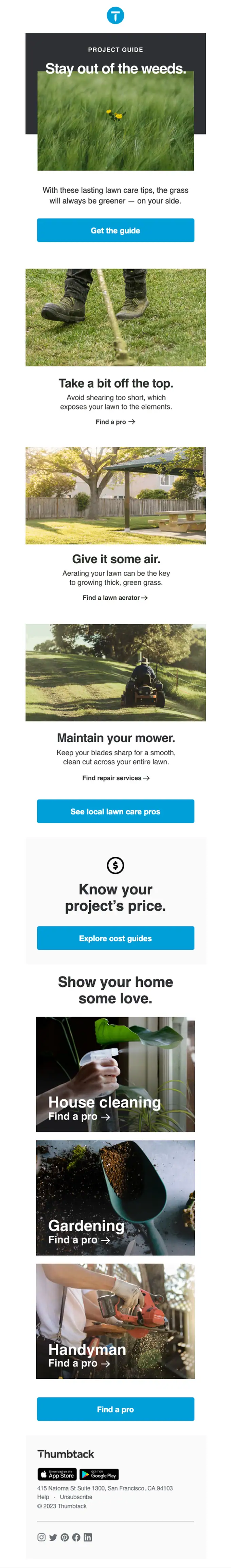 Thumbtack promotional email, full length