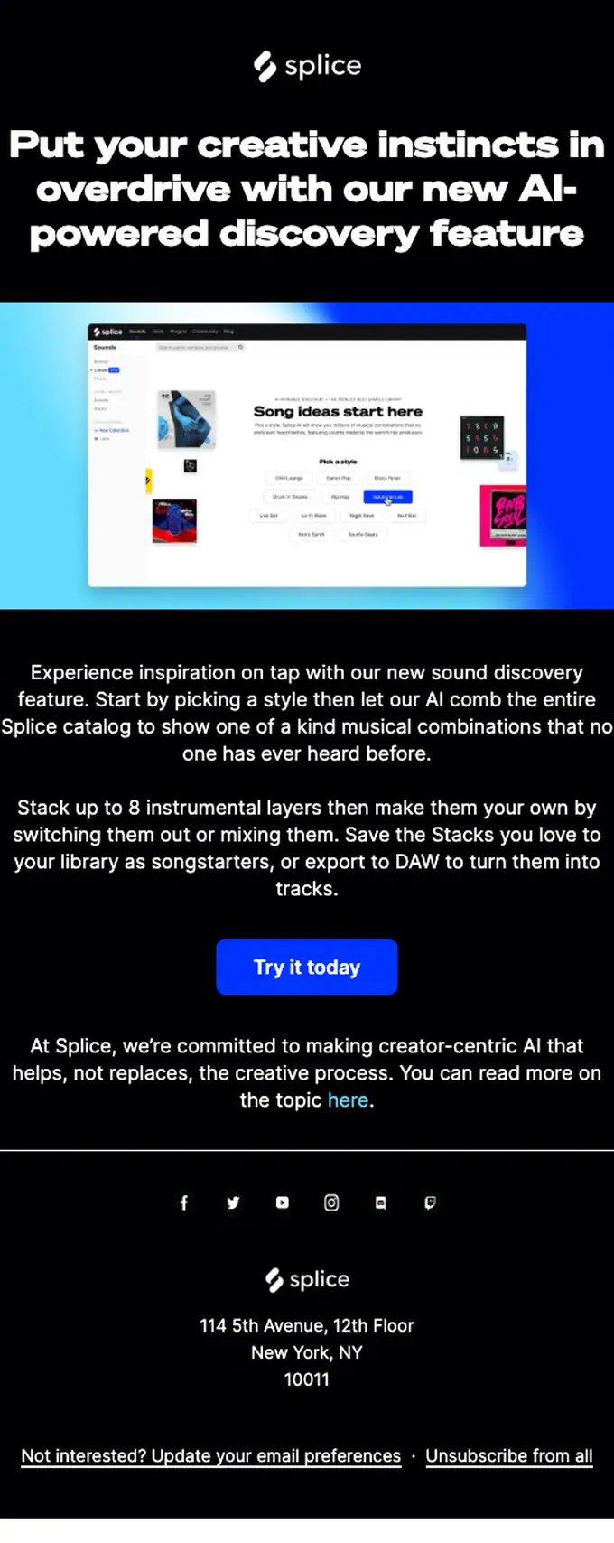 Splice product launch email, full length